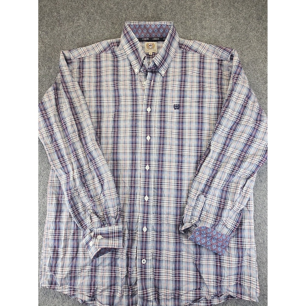 Cinch Shirt Mens Medium Western Gray Plaid Long Sleeve Flip Cuff  Cowboy 1720